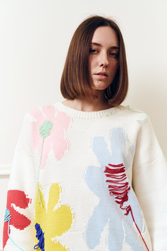 Светр в’язаний вручну з квітами FLORAL ART SWEATER