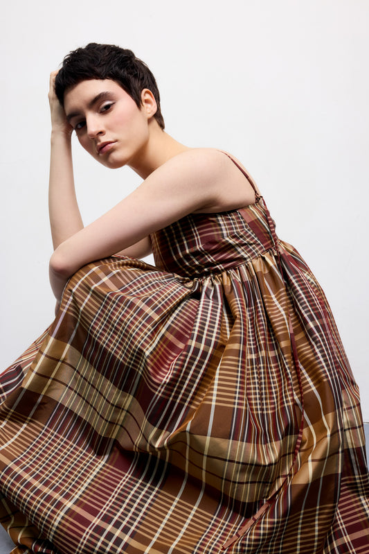 Сарафан максі із шовкової тафти картатий TARTAN MONOLITH DRESS