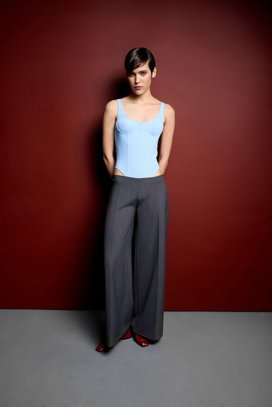 Брюки сірі на низькій посадці з вовни