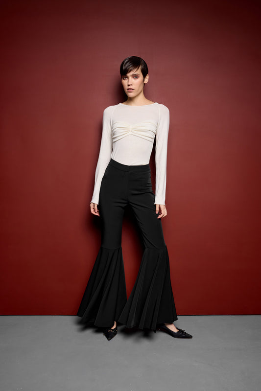 Брюки з подвійними воланами чорні WAVE PANTS