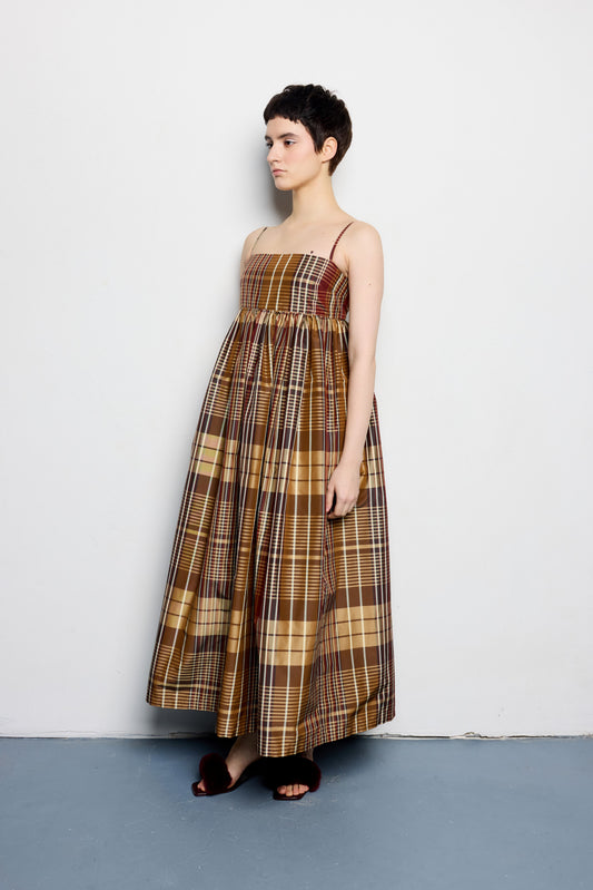 Сарафан максі із шовкової тафти картатий TARTAN MONOLITH DRESS