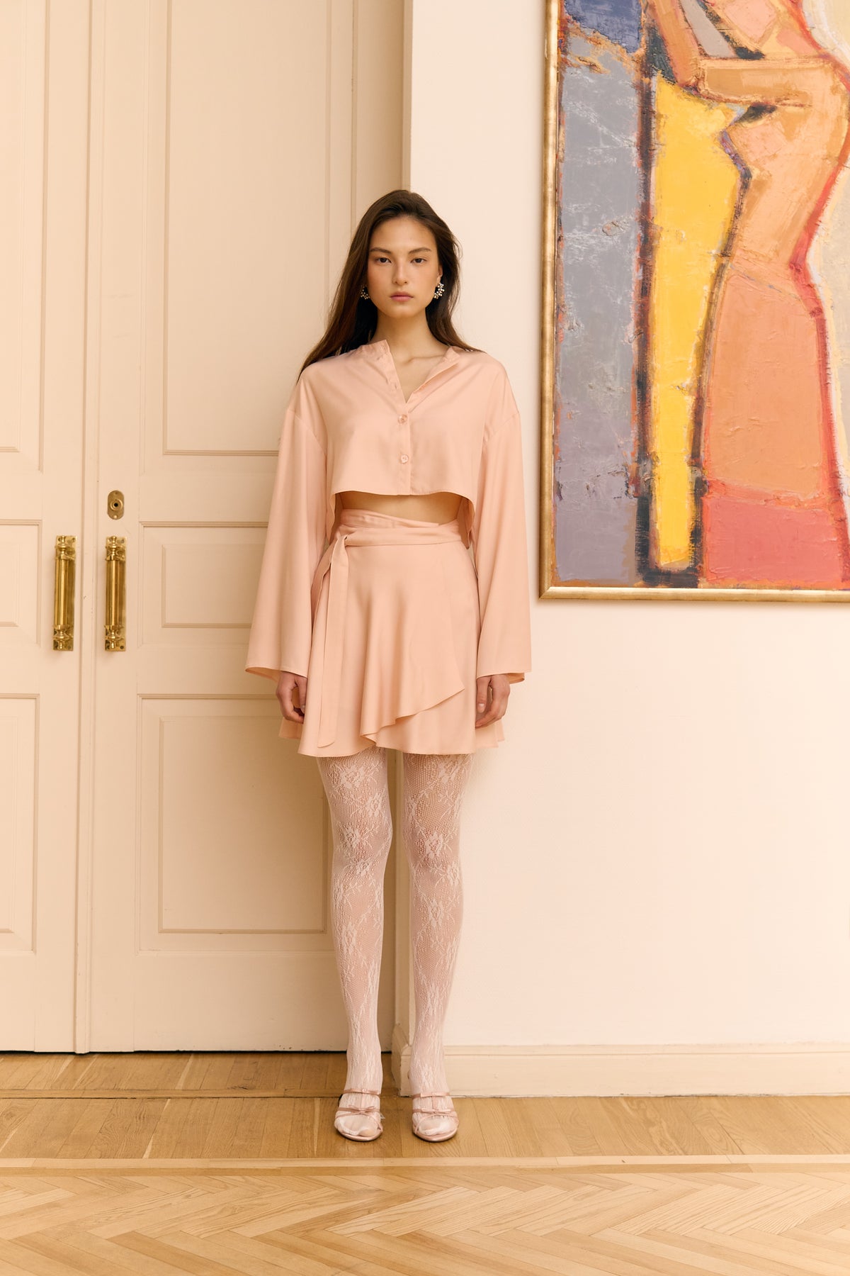 Костюм зі спідницею персиковий PEACH DUO