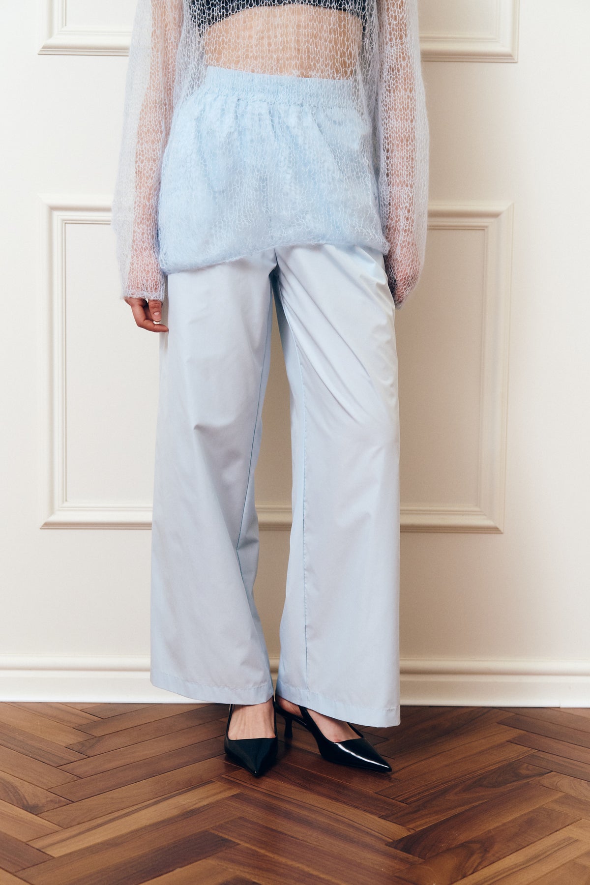 Светр-сітка в'язаний вручну блакитний AIRY MESH SWEATER