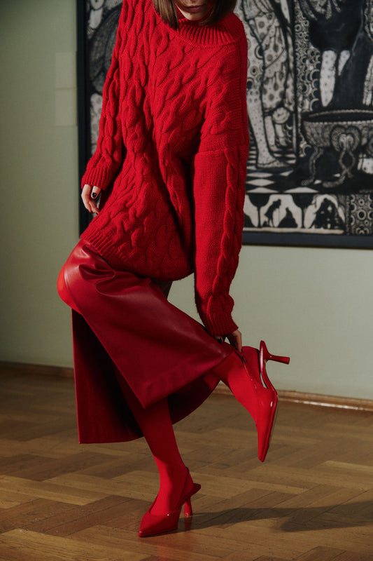 Спідниця з екошкіри червона RED MIDI